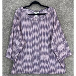 CJ Banks Top Womens 3X Purple 3/4 Sleeve Round Neck Pullover Stretch Blouse